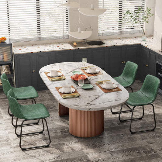 YaFiti Barstools 18'' PU Leather Counter Height Bar Stools Set of 6 with Back Modern Armless Chairs with Footrest and Metal Legs for Kitchen Living Room Pub,Green