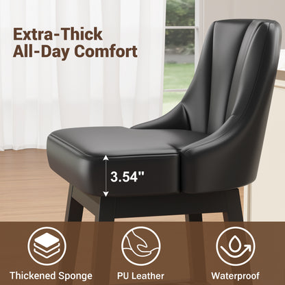 YaFiti Swivel Bar Stools with Backs, 26" Counter Height Bar Stools Set of 2, Modern Leather Extra Upholstered Counter Barstools with Square Solid Wood Legs for Kitchen Island, Dining Room, Black