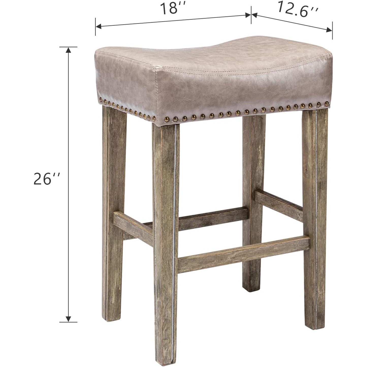 YaFiti 26" PU Leather Bar Stools Set of 2 with Solid Wood Legs Grey