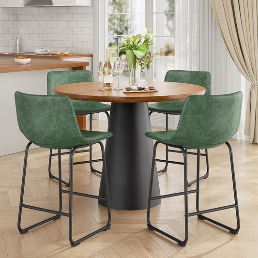 YaFiti Barstools 26'' PU Leather Counter Height Bar Stools Set of 4 with Back Modern Armless Chairs with Footrest and Metal Legs for Kitchen Living Room Pub,Green