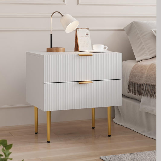 AOWOS 3-Drawer Nightstand with Charging Station, Bedside table with USB/Type-C Ports White