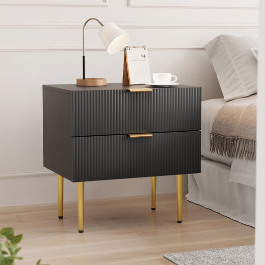 AOWOS 3-Drawer Nightstand with Charging Station, Bedside table with USB/Type-C Ports Black