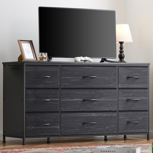 AOWOS Dresser TV Stand with 10 Drawers Dresser for Bedroom, Gray Chests of Drawers TV Console with Large Storage Unit for Living Room Bedroom