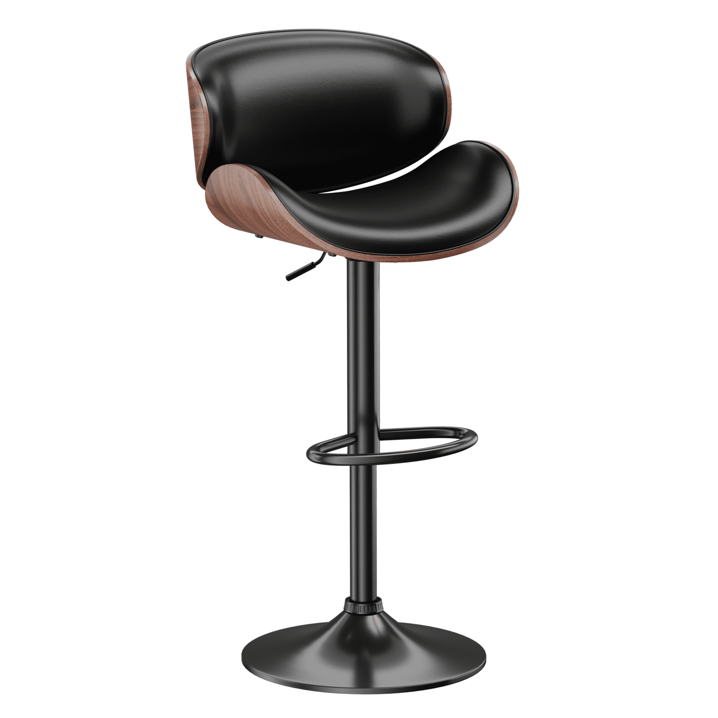 Bar Stools Adjustable Swivel Barstools Counter Stools with Back, Mid-Century Modern PU Leather Upholstered Counter Height Barstools, Kitchen Island Bar Chairs, Black