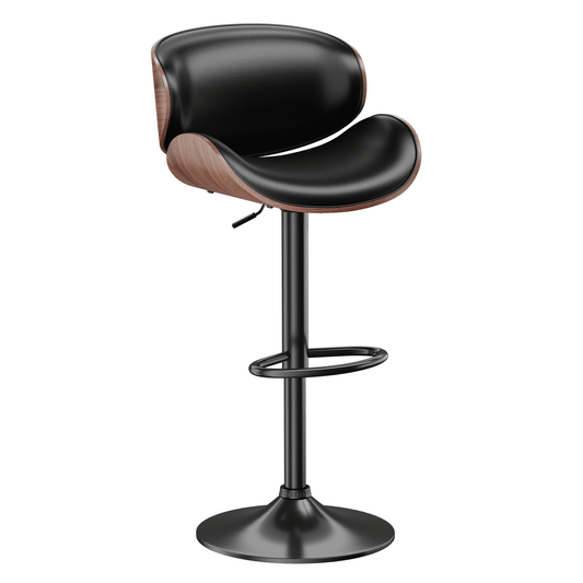 Bar Stools Adjustable Swivel Barstools Counter Stools with Back, Mid-Century Modern PU Leather Upholstered Counter Height Barstools, Kitchen Island Bar Chairs, Black