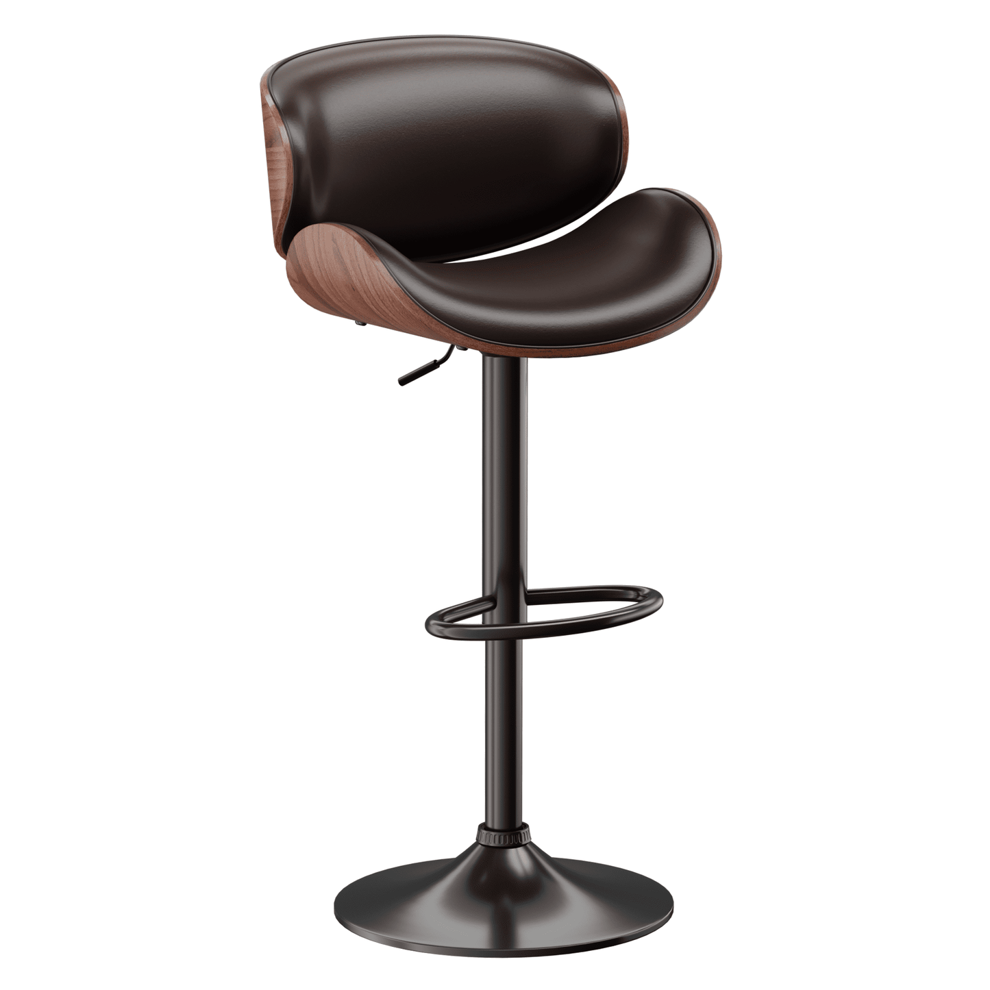 Bar Stools Adjustable Swivel Barstools Counter Stools with Back, Mid-Century Modern PU Leather Upholstered Counter Height Barstools, Kitchen Island Bar Chairs, Brown