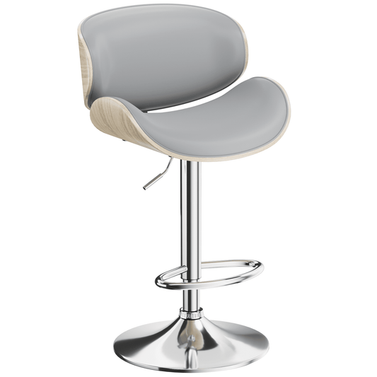 Bar Stools Adjustable Swivel Barstools Counter Stools with Back, Mid-Century Modern PU Leather Upholstered Counter Height Barstools, Kitchen Island Bar Chairs, Gray