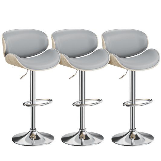 Bar Stools Adjustable Swivel Barstools Counter Stools with Back Sets of 3, Mid-Century Modern PU Leather Upholstered Counter Height Barstools, Kitchen Island Bar Chairs, Gray