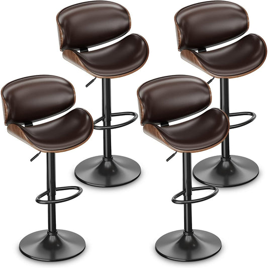 Bar Stools Adjustable Swivel Barstools Counter Stools with Back Sets of 4, Mid-Century Modern PU Leather Upholstered Counter Height Barstools, Kitchen Island Bar Chairs, Brown