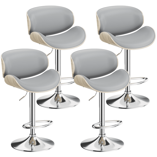 Bar Stools Adjustable Swivel Barstools Counter Stools with Back Sets of 4, Mid-Century Modern PU Leather Upholstered Counter Height Barstools, Kitchen Island Bar Chairs, Gray