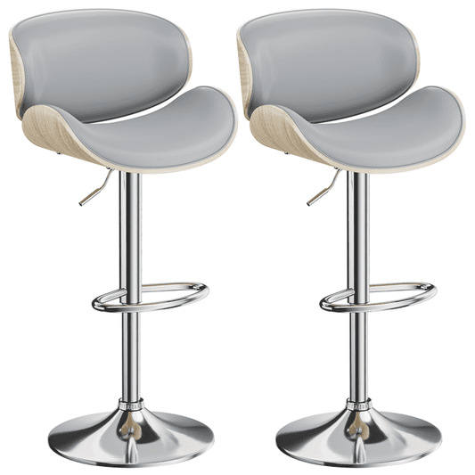 Aowos Bar Stools Modern Adjustable Swivel Barstools, Armless Kitchen Counter PU Leather Upholstered Bar Stool Island Barstool with Back Set of 2, Gray
