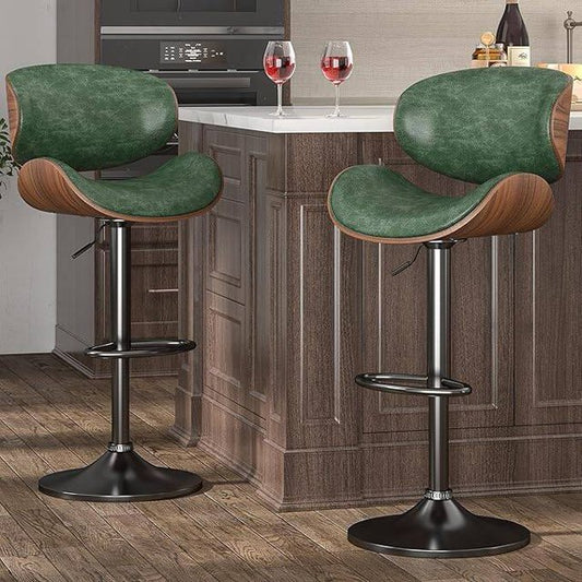 Aowos Bar Stools Modern Adjustable Swivel Barstools, Armless Kitchen Counter PU Leather Upholstered Bar Stool Island Barstool with Back Set of 2, Green