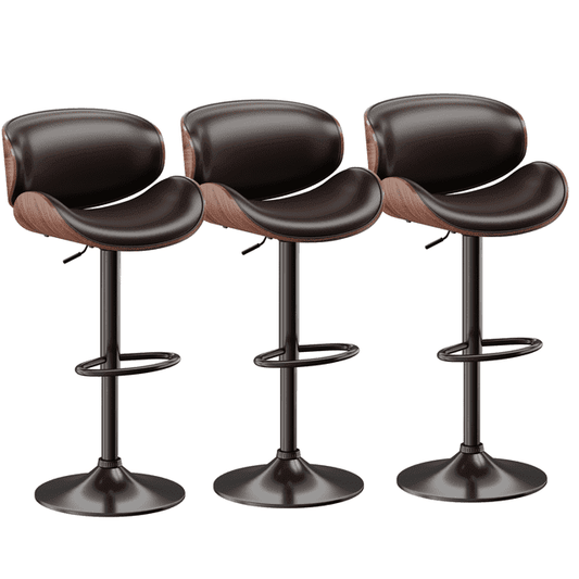 Aowos Bar Stools Modern Adjustable Swivel Barstools, Armless Kitchen Counter PU Leather Upholstered Bar Stool Island Barstool with Back Set of 3, Brown