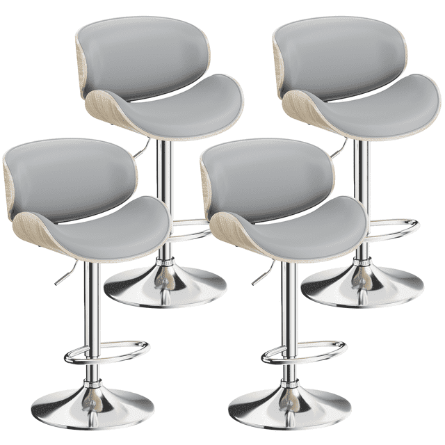 Aowos Bar Stools Modern Adjustable Swivel Barstools, Armless Kitchen Counter PU Leather Upholstered Bar Stool Island Barstool with Back Set of 4, Gray