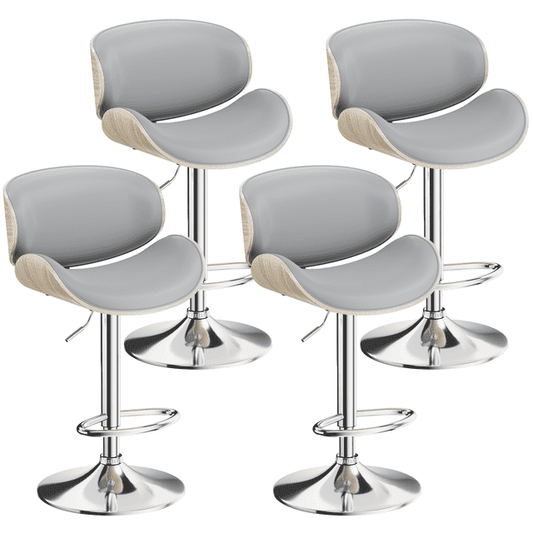 Aowos Bar Stools Modern Adjustable Swivel Barstools, Armless Kitchen Counter PU Leather Upholstered Bar Stool Island Barstool with Back Set of 4, Gray