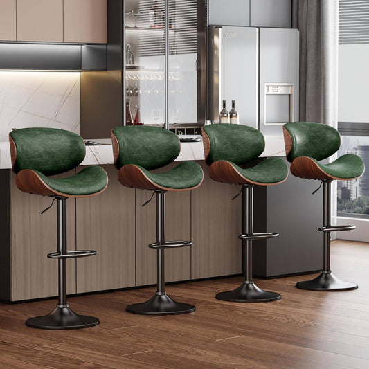 Aowos Bar Stools Modern Adjustable Swivel Barstools, Armless Kitchen Counter PU Leather Upholstered Bar Stool Island Barstool with Back Set of 4, Green