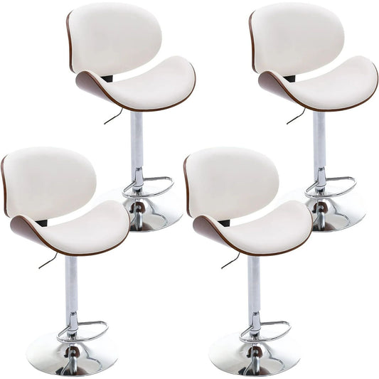Aowos Bar Stools Modern Adjustable Swivel Barstools, Armless Kitchen Counter PU Leather Upholstered Bar Stool Island Barstool with Back Set of 4, White