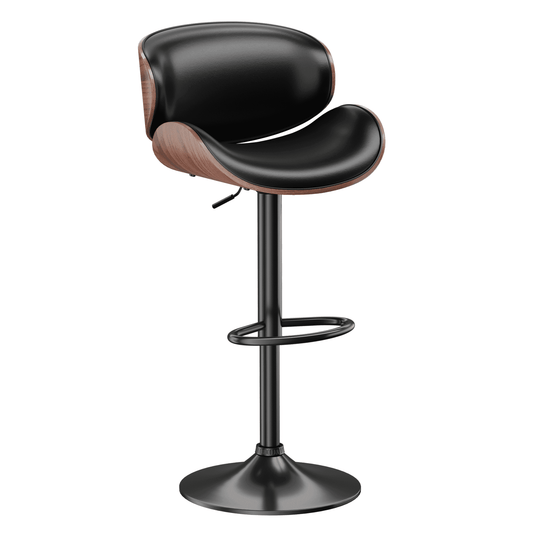 Aowos Bar Stools Modern Adjustable Swivel Barstools, Armless Kitchen Counter PU Leather Upholstered Bar Stool Island Barstool for Kitchen and Bar, Black