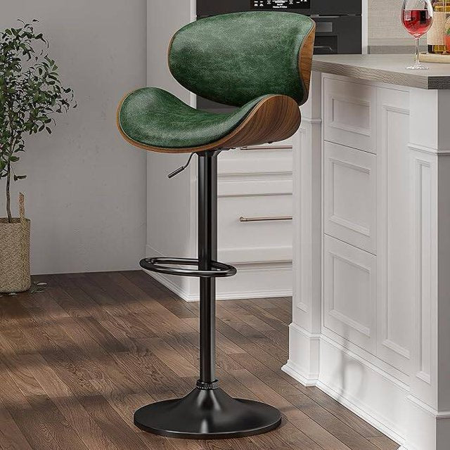 Aowos Bar Stools Modern Adjustable Swivel Barstools, Armless Kitchen Counter PU Leather Upholstered Bar Stool Island Barstool for Kitchen and Bar, Green