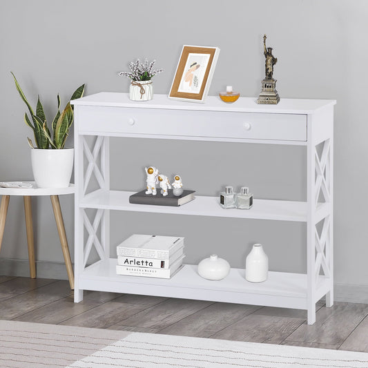 GIKPAL Console Table with Power Outlet,43.3" L Narrow Sofa Table with Drawers, Entryway Table with USB Ports, Behind Couch Table for Entryway, Hallway, Foyer, Living Room, Bedroom, White
