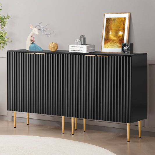 GIKPAL Black Sideboard Kitchen Cabinet with Storage Set of 2, Fluted Sideboard Buffet Cabinet with Drawers and Adjustable Shelf, Modern Console Cabinet Organizer with Doors