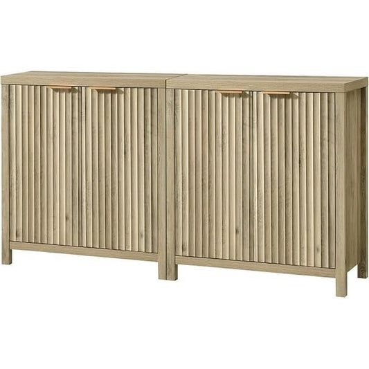 GIKPAL Sideboard Buffet Cabinet Set of 2, Kitchen Storage Cabinet with Adjustable Shelf, Fluted Sideboard Cabinet Organizer with Drawer and Doors, Natural