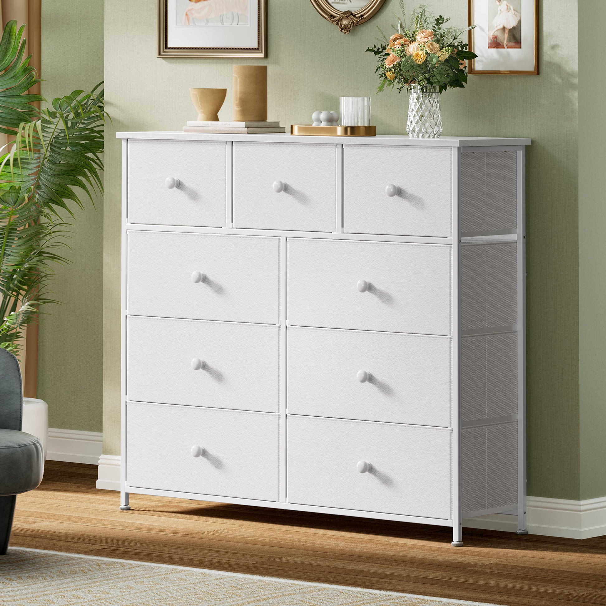 Aowos White Dressers for Bedroom Chest of Drawers with 10 Drawers Leather Finish Dresser Wood Top with 2 Hook 4 Side Pockets Aowos White Dressers for Bedroom Chest of Drawers with 10 Drawers Leather Finish Dresser Wood Top with 2 Hook 4 Side Pockets