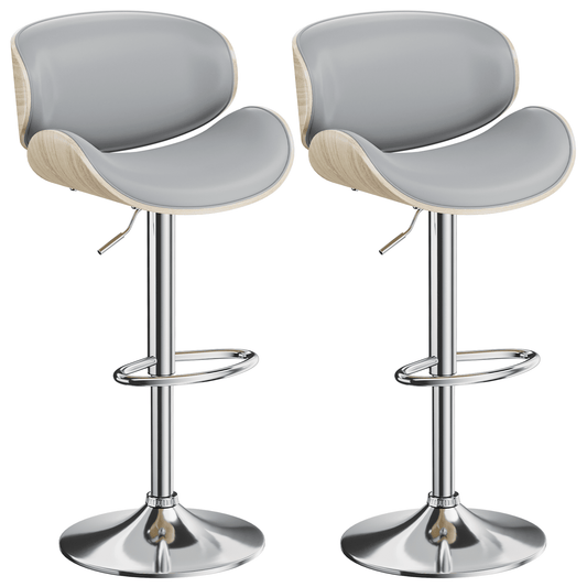 Bar Stools Adjustable Swivel Barstools Counter Stools with Back Sets of 2, Mid-Century Modern PU Leather Upholstered Counter Height Barstools, Kitchen Island Bar Chairs, Gray