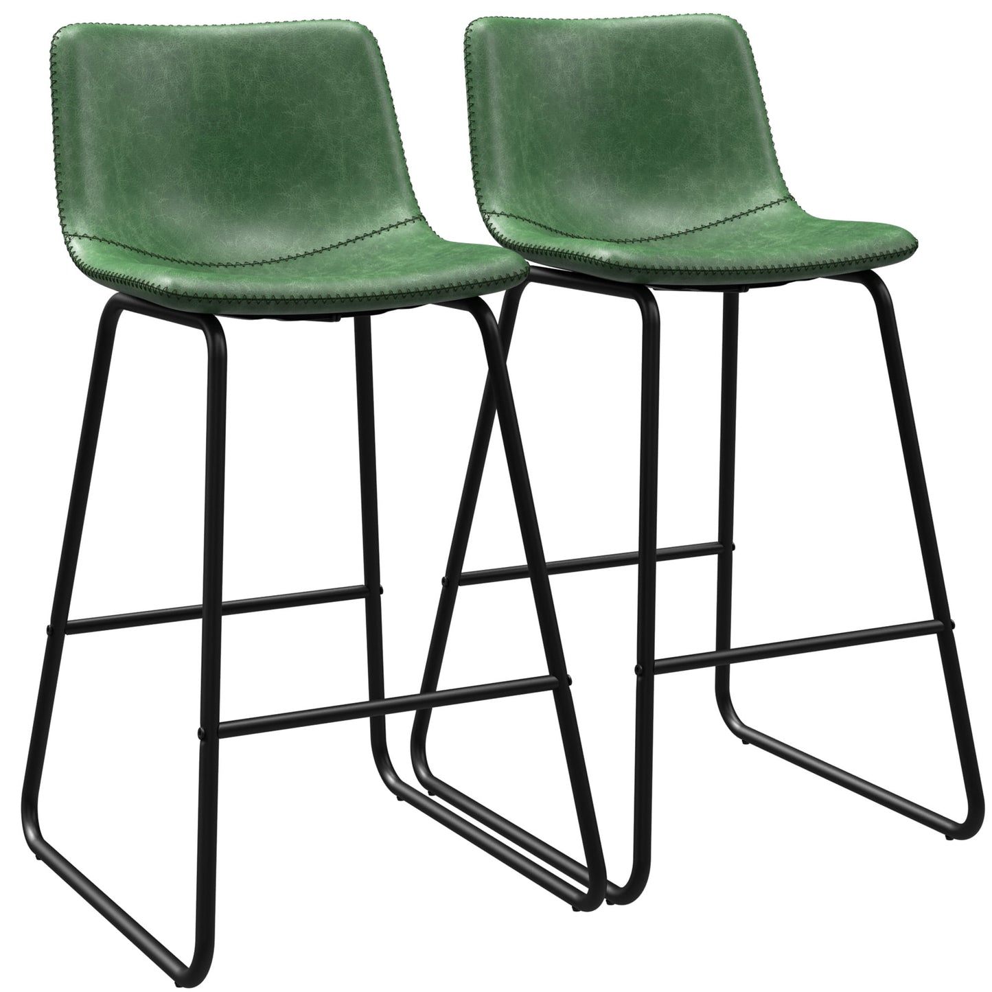 Bar Stools Set of 2, 26 Inches Counter Height Bar Stools with Back, Modern Faux Leather Barstools with Metal Legs and Footrest, Bar Chairs for Kitchens Island (Green)