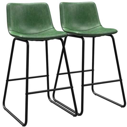 Bar Stools Set of 2, 26 Inches Counter Height Bar Stools with Back, Modern Faux Leather Barstools with Metal Legs and Footrest, Bar Chairs for Kitchens Island (Green)