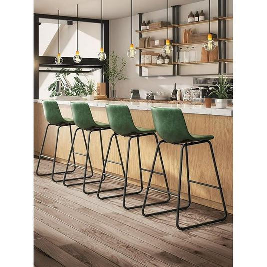 Bar Stools Set of 4, 26 Inches Counter Height Bar Stools with Back, Modern Faux Leather Barstools with Metal Legs and Footrest, Bar Chairs for Kitchens Island (Green)