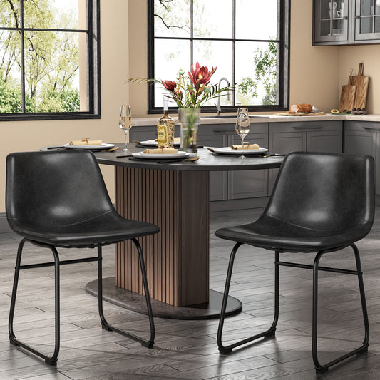GIKPAL 18'' PU Leather Upholstered Bar Stool Set of 2 Counter Bar Height Stools with Backs Modern Armless Stool with Footrest and Metal Legs Modern Bar Chairs for Kitchen Living Room Pub,Black