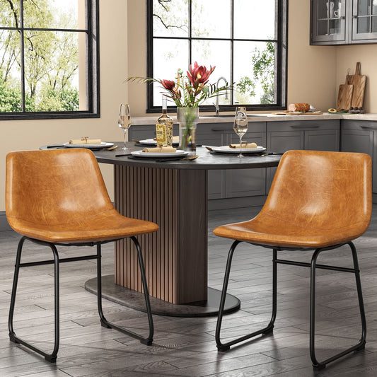 GIKPAL 18'' PU Leather Upholstered Bar Stool Set of 2 Counter Bar Height Stools with Backs Modern Armless Stool with Footrest and Metal Legs Modern Bar Chairs for Kitchen Living Room Pub,Light Brown