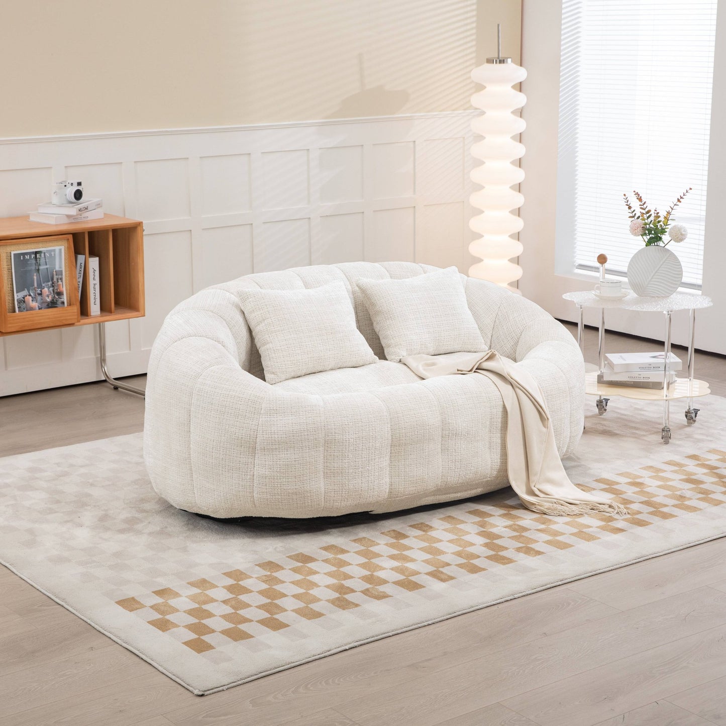 GIKPAL 2-Seater Bean Bag Chair for Adults, Oversized Lazy Sofa with Memory Foam Filler, Spacious Plush Teddy Fabric Bean Bag Couch with Armrests for Living Room & Bedroom, Beige