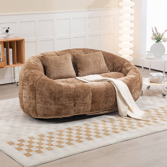 GIKPAL 2-Seater Bean Bag Chair for Adults, Oversized Lazy Sofa with Memory Foam Filler, Spacious Plush Teddy Fabric Bean Bag Couch with Armrests for Living Room & Bedroom, Coffee