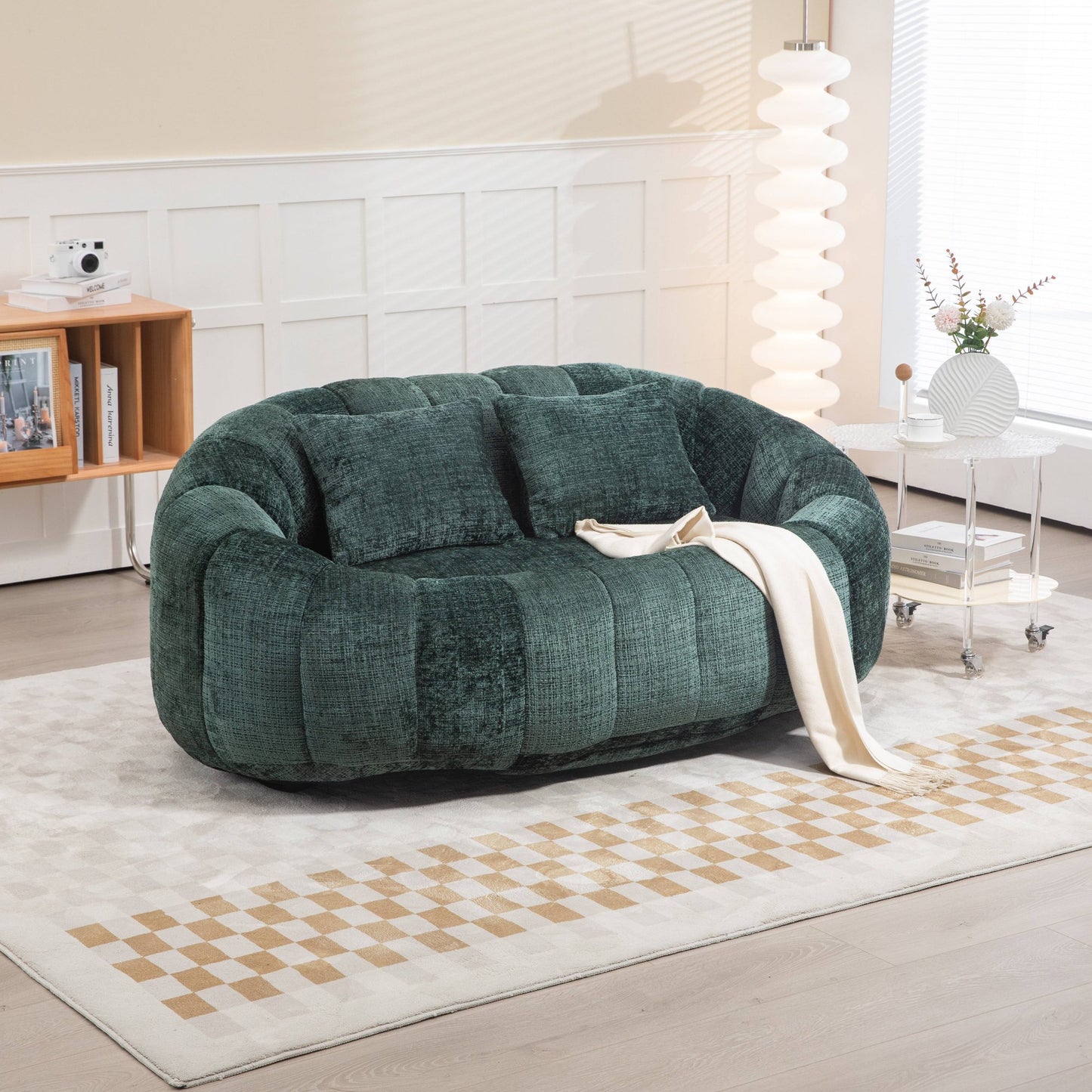 GIKPAL 2-Seater Bean Bag Chair for Adults, Oversized Lazy Sofa with Memory Foam Filler, Spacious Plush Teddy Fabric Bean Bag Couch with Armrests for Living Room & Bedroom, Emerald