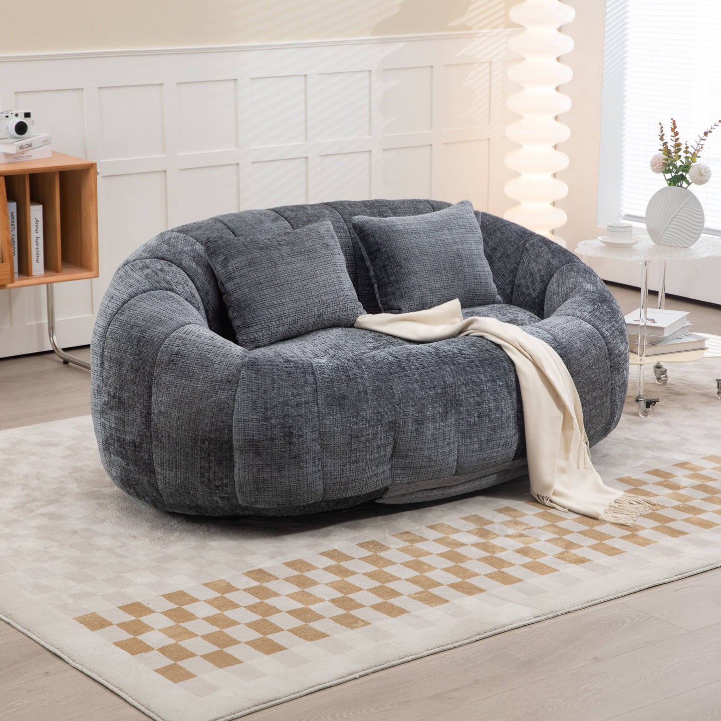 GIKPAL 2-Seater Bean Bag Chair for Adults, Oversized Lazy Sofa with Memory Foam Filler, Spacious Plush Teddy Fabric Bean Bag Couch with Armrests for Living Room & Bedroom, Gray