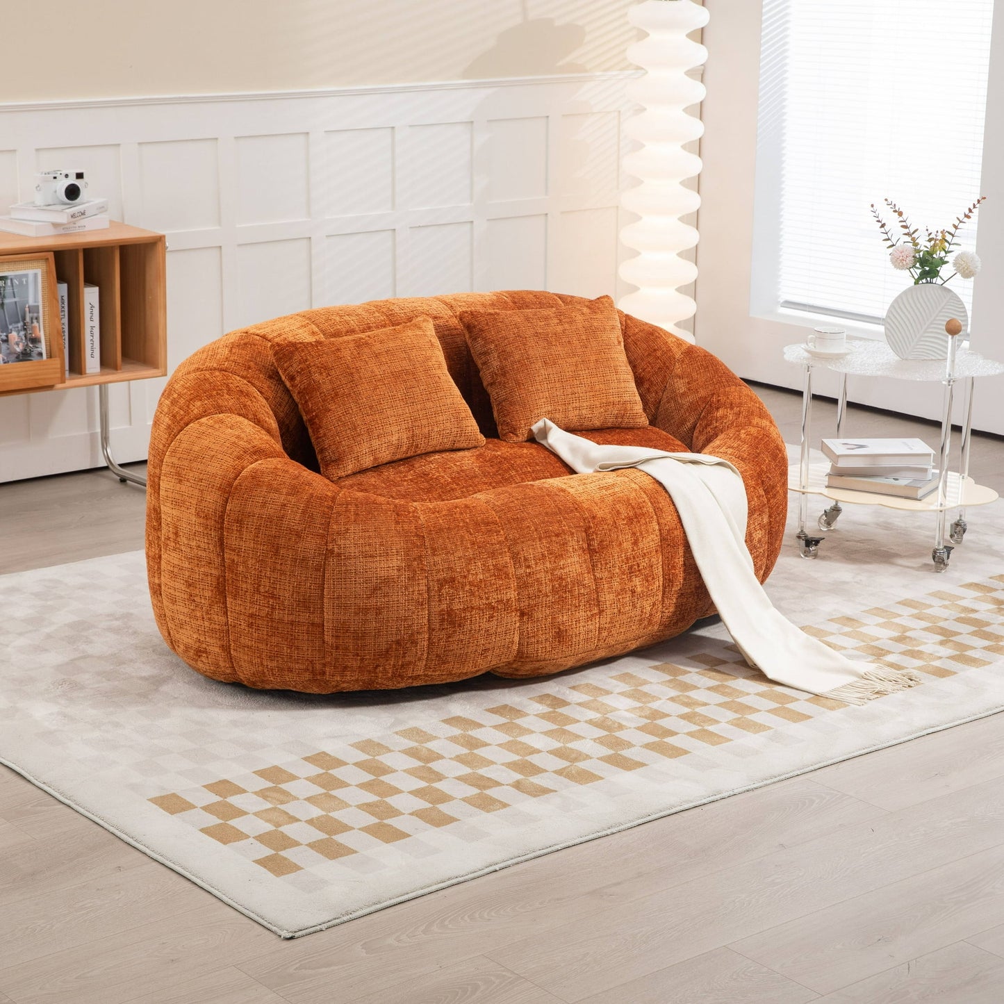 GIKPAL 2-Seater Bean Bag Chair for Adults, Oversized Lazy Sofa with Memory Foam Filler, Spacious Plush Teddy Fabric Bean Bag Couch with Armrests for Living Room & Bedroom, Orange