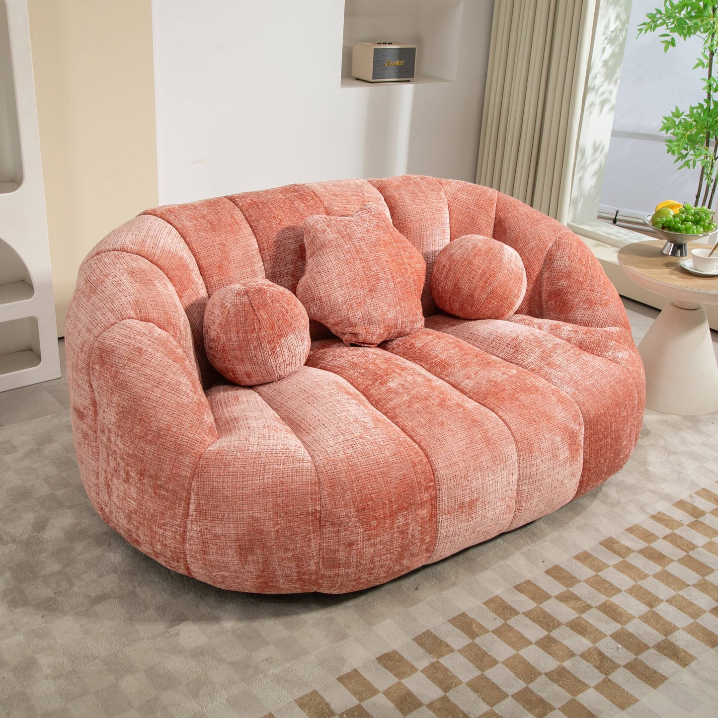 GIKPAL 2-Seater High Back Bean Bag Chair, Oversized Lazy Sofa Couch with Memory Foam Filling, Plush Chenille Fabric Double Bean Bag for Living Room & Bedroom, Pink