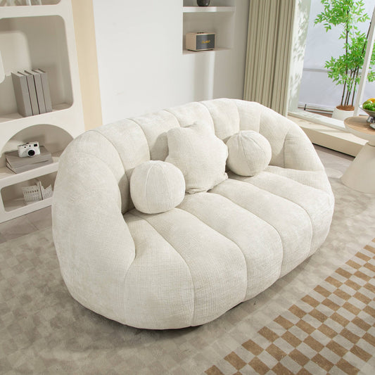 GIKPAL 2-Seater High Back Bean Bag Chair, Oversized Lazy Sofa Couch with Memory Foam Filling, Plush Chenille Fabric Double Bean Bag for Living Room & Bedroom, Beige