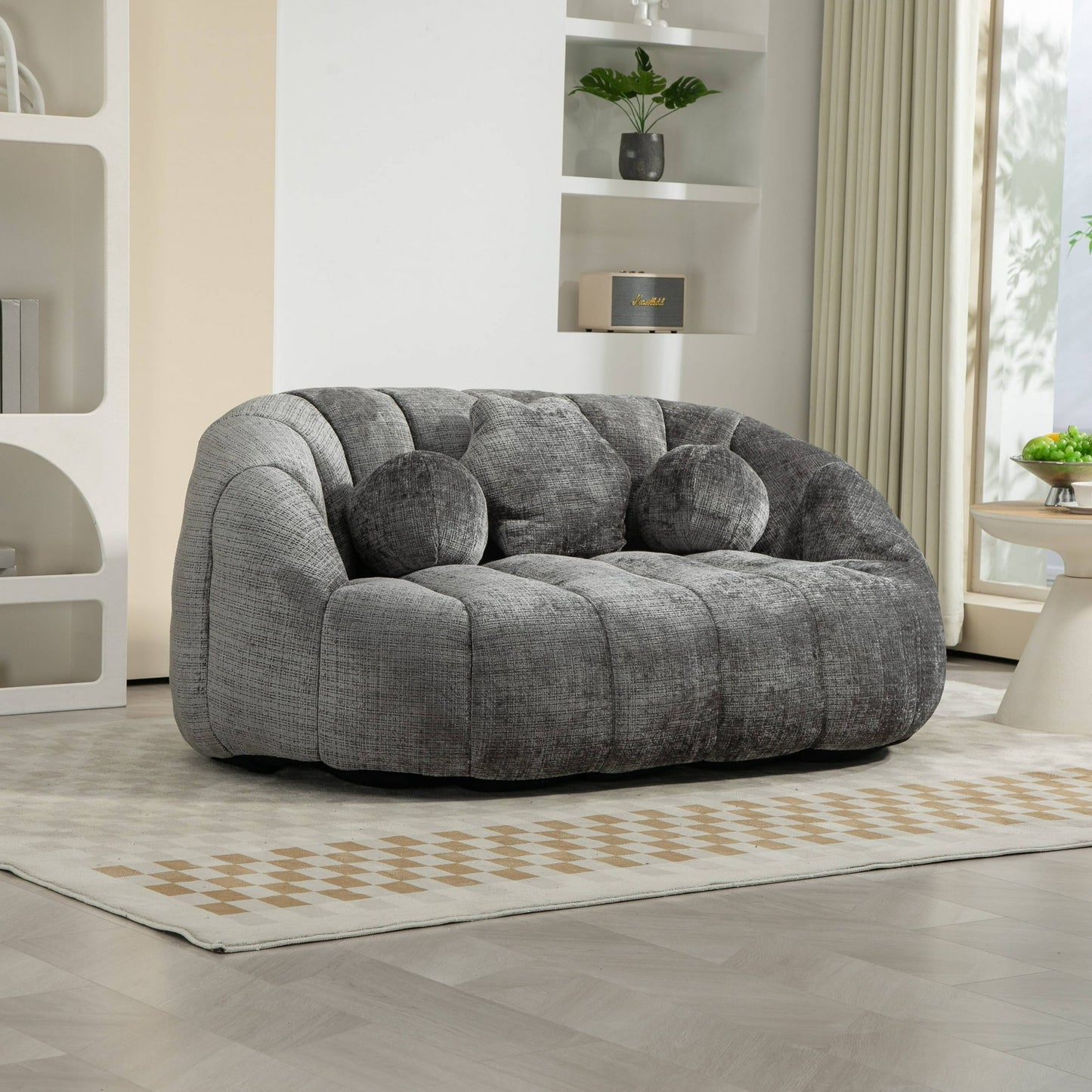 GIKPAL 2-Seater High Back Bean Bag Chair, Oversized Lazy Sofa Couch with Memory Foam Filling, Plush Chenille Fabric Double Bean Bag for Living Room & Bedroom, Gray