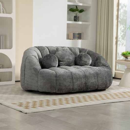 GIKPAL 2-Seater High Back Bean Bag Chair, Oversized Lazy Sofa Couch with Memory Foam Filling, Plush Chenille Fabric Double Bean Bag for Living Room & Bedroom, Gray