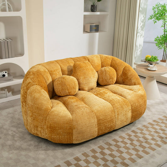 GIKPAL 2-Seater High Back Bean Bag Chair, Oversized Lazy Sofa Couch with Memory Foam Filling, Plush Chenille Fabric Double Bean Bag for Living Room & Bedroom, Yellow