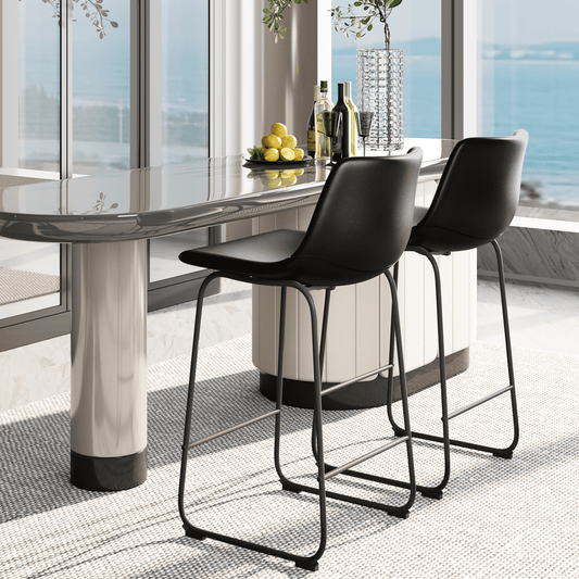 GIKPAL 24'' PU Leather Upholstered Bar Stool Set of 2 Counter Bar Height Stools with Backs Modern Armless Stool with Footrest and Metal Legs Modern Bar Chairs for Kitchen Living Room Pub,Black