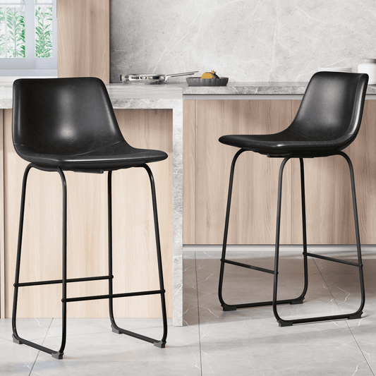 GIKPAL Barstools 28'' PU Leather Upholstered Bar Stool Set of 2 Counter Bar Height Stools with Backs Modern Armless Chairs with Footrest and Metal Legs for Kitchen Living Room Pub,Black