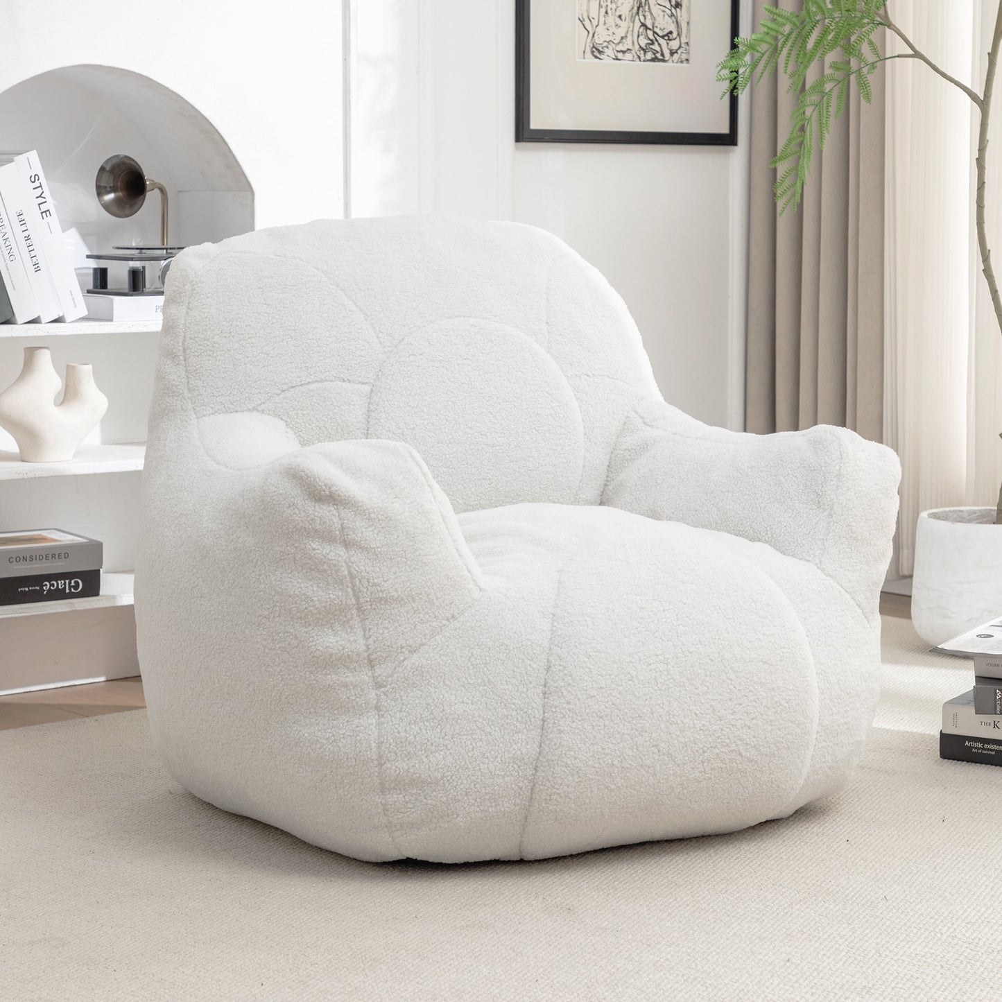 GIKPAL Bean Bag Chair for Adults, Oversized Lazy Sofa with Memory Tufted Foam Filling, Comfy Cozy Bean Bag Sofa Perfect for Living Room, Bedroom, Beige