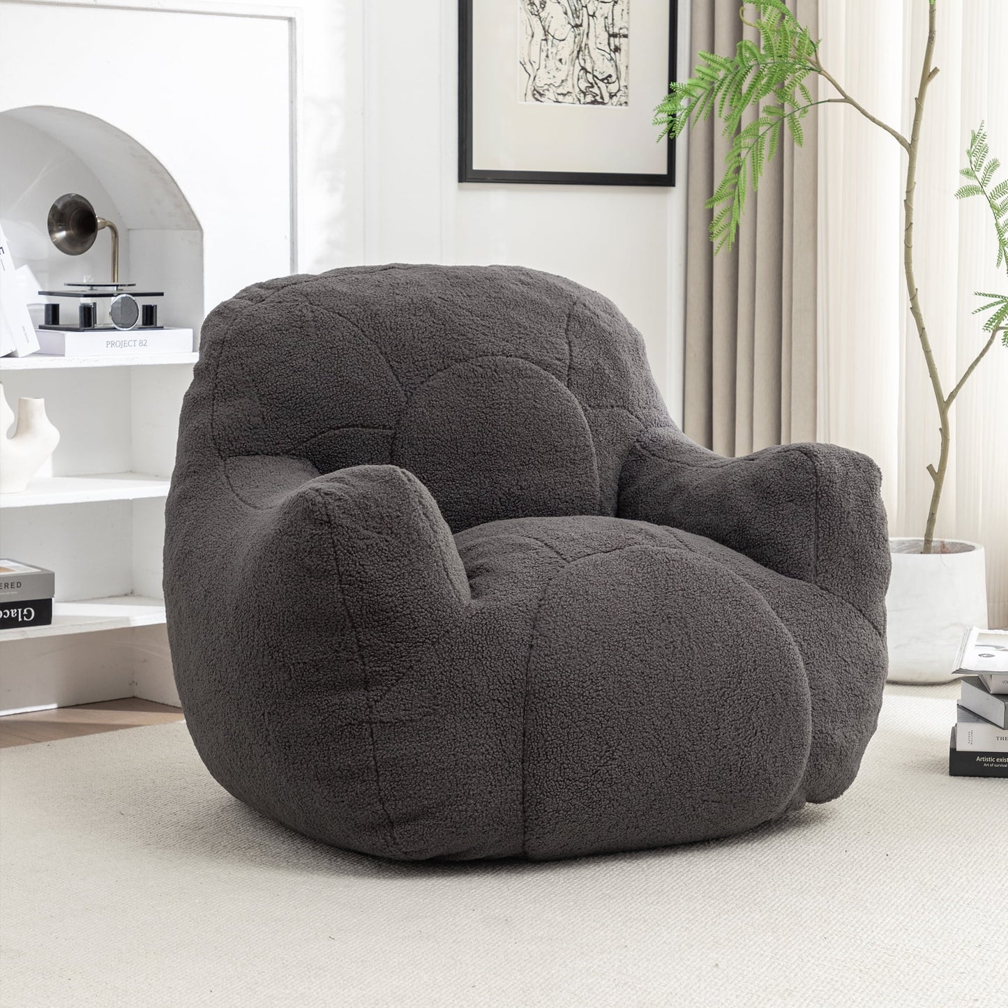GIKPAL Bean Bag Chair for Adults, Oversized Lazy Sofa with Memory Tufted Foam Filling, Comfy Cozy Bean Bag Sofa Perfect for Living Room, Bedroom, Dark Gray