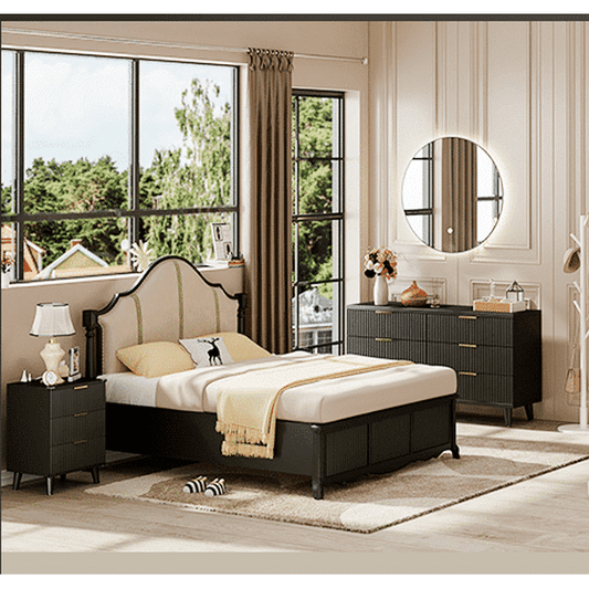 GIKPAL Bedroom Dresser and Nightstand 3 Piece Set - Includes Boho Double 6 Drawer Storage Dresser, Nightstand Set of 2 with Charging Station, Modern Bedroom Set, Black