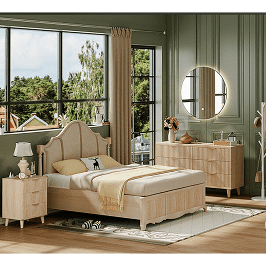 GIKPAL Bedroom Dresser and Nightstand 3 Piece Set - Includes Boho Double 6 Drawer Storage Dresser, Nightstand Set of 2 with Charging Station, Modern Bedroom Set, Natural