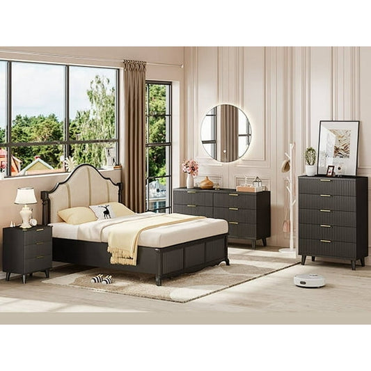 GIKPAL Bedroom Furniture Set - Includes 6 Drawer Dresser & 5 Drawer Dresser & 3 Drawer Nightstand Set of 2 with USB, Boho Dresser and Nightstand Sets, Black